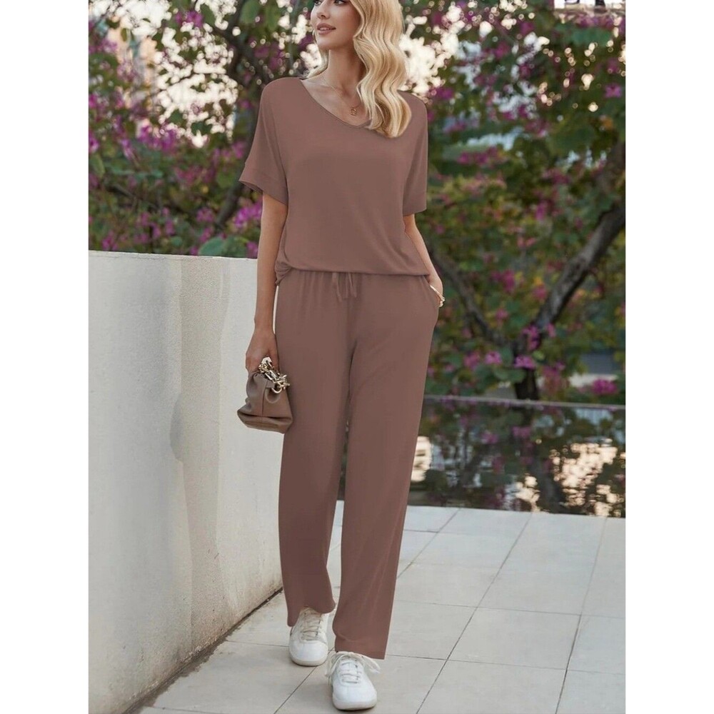 Ekouaer Women's Large 2 Piece Short Sleeve Lounge PJ'S Set
